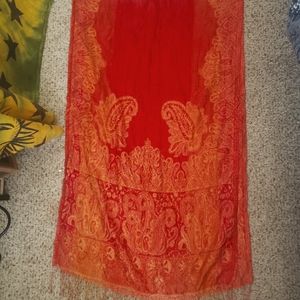 100% Pashmina Silk Red & Gold Scarf